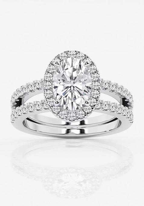 2 2/3 ctw Oval Lab Grown Diamond Double Shank Halo Engagement Ring