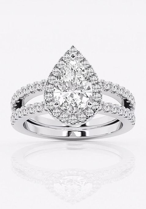 2 2/3 ctw Pear Lab Grown Diamond Double Shank Halo Engagement Ring