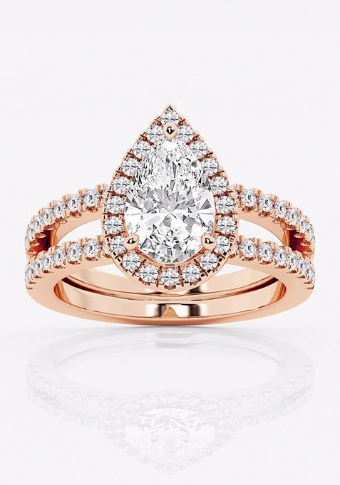 2 2/3 ctw Pear Lab Grown Diamond Double Shank Halo Engagement Ring