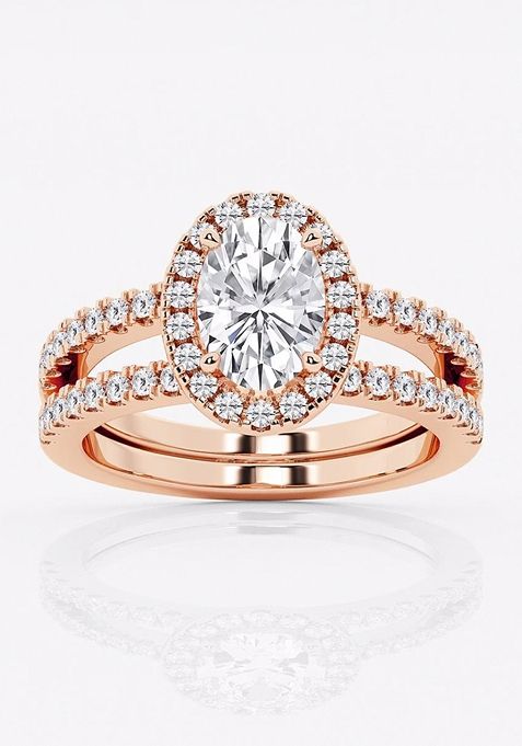 2 1/8 ctw Oval Lab Grown Diamond Double Shank Halo Engagement Ring