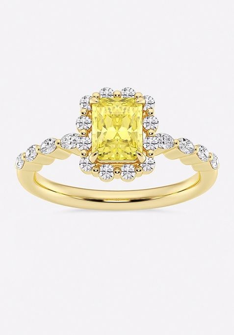 1 1/2 ctw Radiant Lab Grown Diamond Fancy Yellow Floating Diamond Halo Engagement Ring