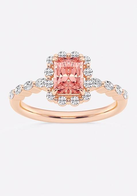 1 1/2 ctw Radiant Lab Grown Diamond Fancy Pink Floating Diamond Halo Engagement Ring