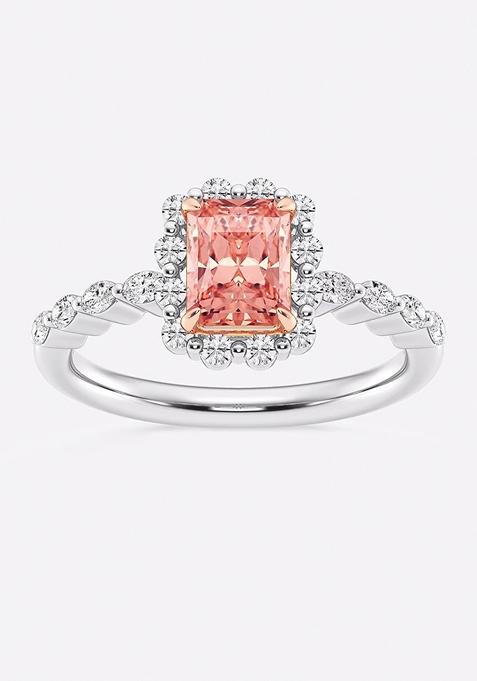 1 1/2 ctw Radiant Lab Grown Diamond Fancy Pink Floating Diamond Halo Engagement Ring