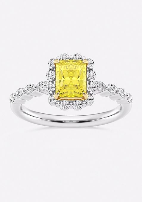 1 1/2 ctw Radiant Lab Grown Diamond Fancy Yellow Floating Diamond Halo Engagement Ring