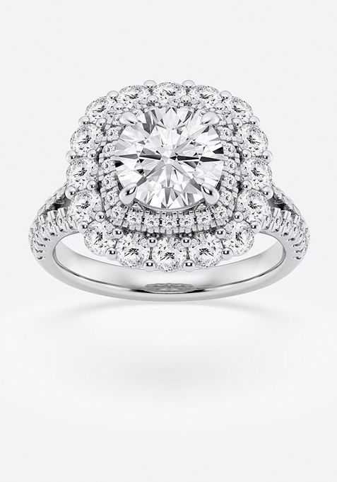 3 1/2 ctw Round Lab Grown Diamond Split Shank Double Square Halo Engagement Ring