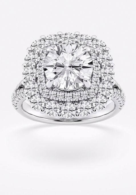 5 ctw Round Lab Grown Diamond Split Shank Double Square Halo Engagement Ring