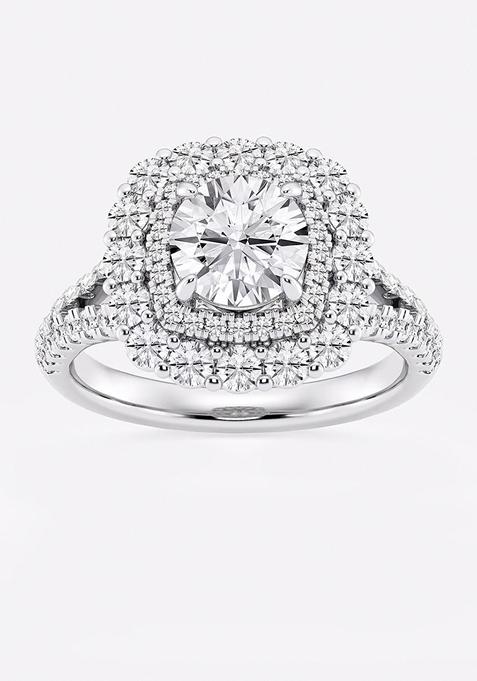 5 ctw Round Lab Grown Diamond Split Shank Double Square Halo Engagement Ring