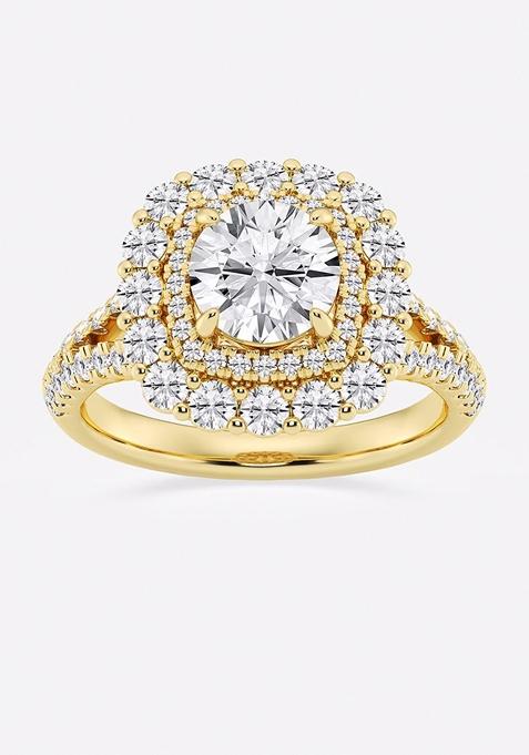 5 ctw Round Lab Grown Diamond Split Shank Double Square Halo Engagement Ring