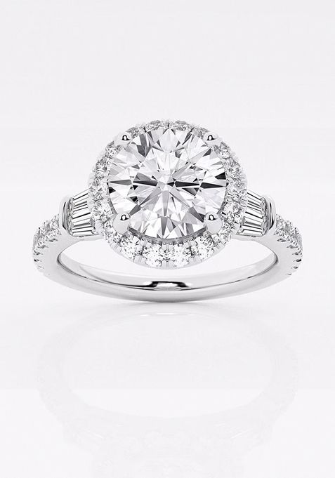 2 1/3 ctw Round Lab Grown Diamond Double Baguette Halo Engagement Ring