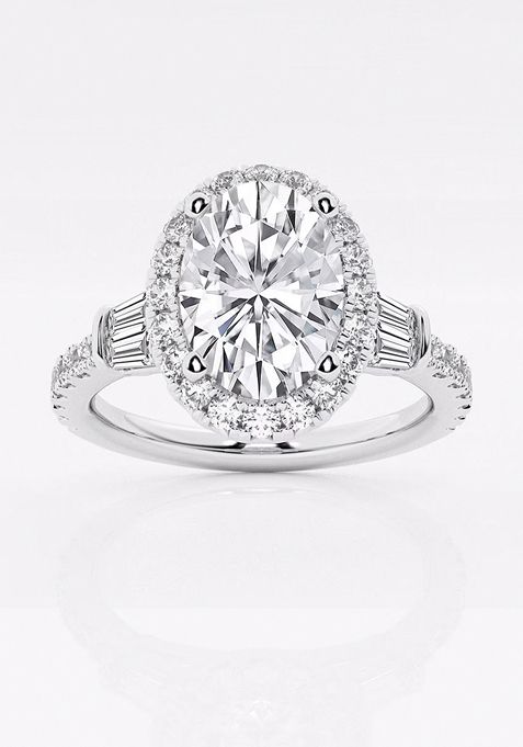 2 1/3 ctw Oval Lab Grown Diamond Double Baguette Halo Engagement Ring