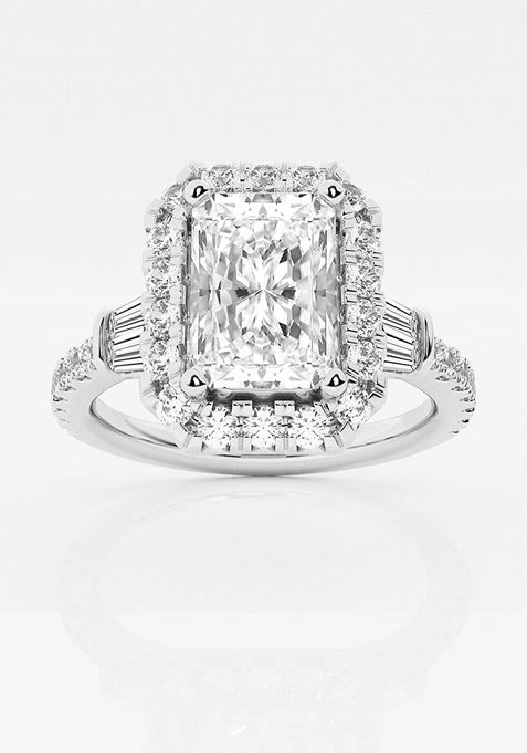 2 1/3 ctw Radiant Lab Grown Diamond Double Baguette Halo Engagement Ring