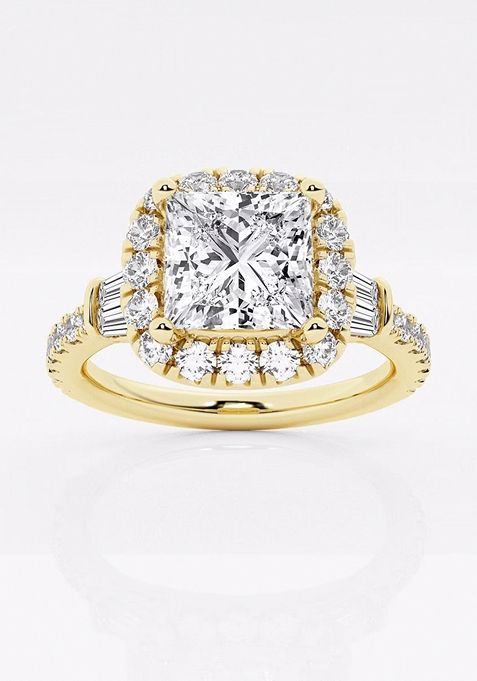 2 1/3 ctw Princess Lab Grown Diamond Double Baguette Halo Engagement Ring