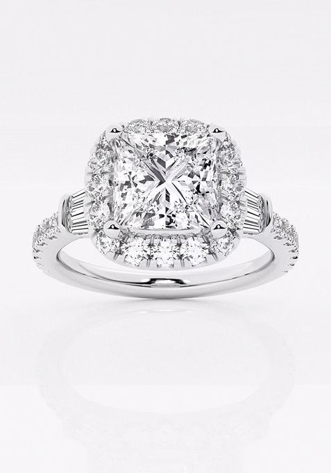 2 7/8 ctw Princess Lab Grown Diamond Double Baguette Halo Engagement Ring