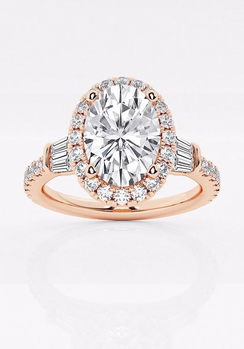 2 7/8 ctw Oval Lab Grown Diamond Double Baguette Halo Engagement Ring