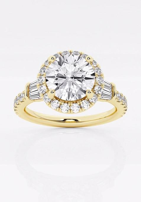 2 1/3 ctw Round Lab Grown Diamond Double Baguette Halo Engagement Ring