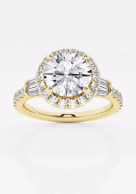 2 7/8 ctw Round Lab Grown Diamond Double Baguette Halo Engagement Ring