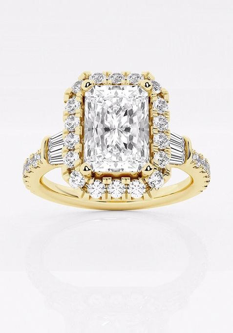 2 1/3 ctw Radiant Lab Grown Diamond Double Baguette Halo Engagement Ring