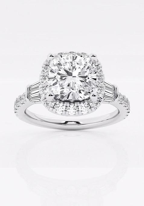 2 7/8 ctw Oval Lab Grown Diamond Double Baguette Halo Engagement Ring