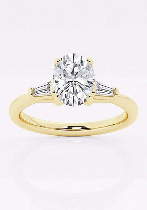 1 1/8 ctw Oval Lab Grown Diamond Engagement Ring with Tapered Baguette Side Accents