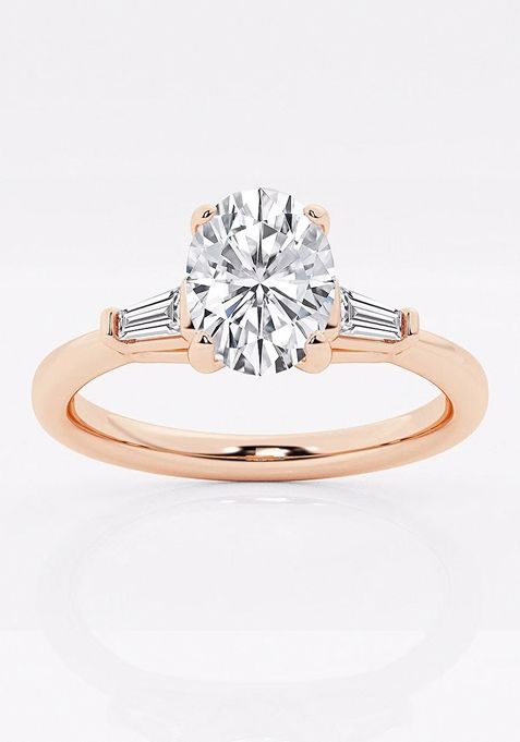 1 1/8 ctw Oval Lab Grown Diamond Engagement Ring with Tapered Baguette Side Accents