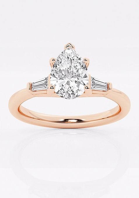 1 1/8 ctw Pear Lab Grown Diamond Engagement Ring with Tapered Baguette Side Accents