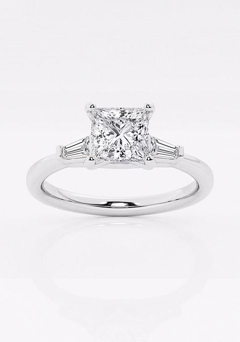 1 1/8 ctw Princess Lab Grown Diamond Engagement Ring with Tapered Baguette Side Accents