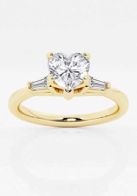 1 1/8 ctw Heart Lab Grown Diamond Engagement Ring with Tapered Baguette Side Accents