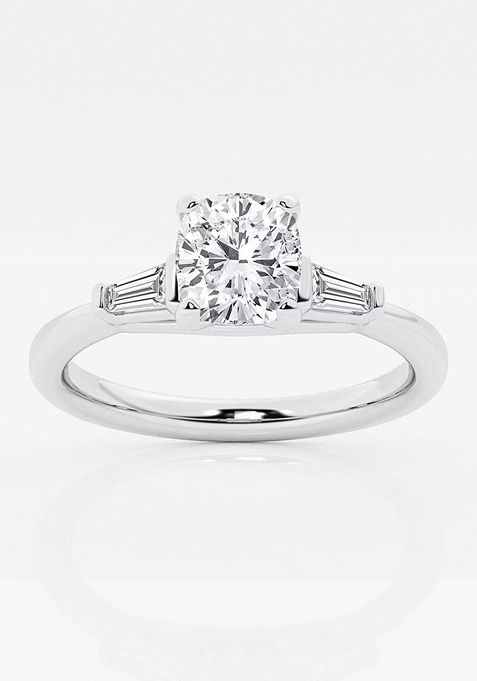 1 2/3 ctw Cushion Lab Grown Diamond Engagement Ring with Tapered Baguette Side Accents