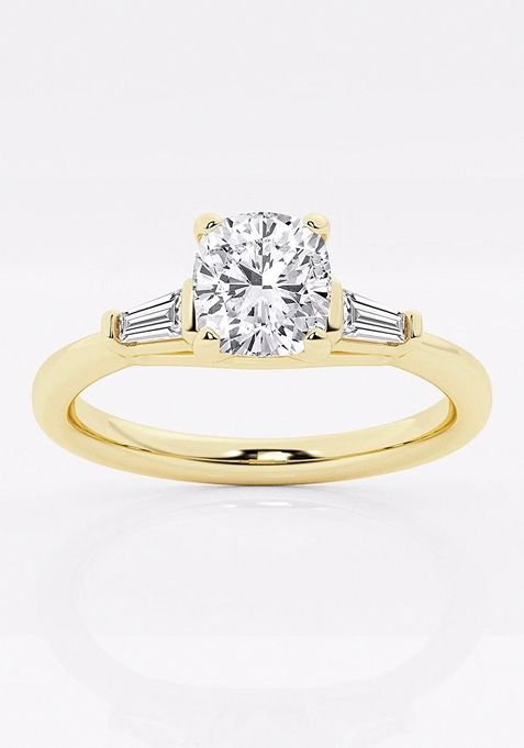 1 2/3 ctw Cushion Lab Grown Diamond Engagement Ring with Tapered Baguette Side Accents