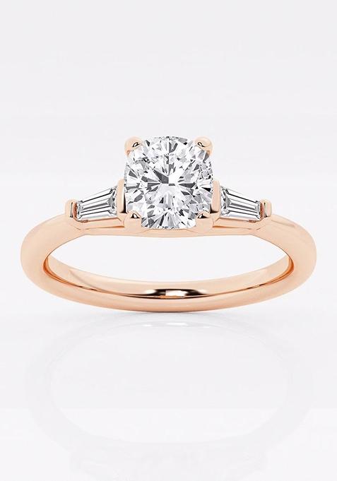 1 2/3 ctw Cushion Lab Grown Diamond Engagement Ring with Tapered Baguette Side Accents