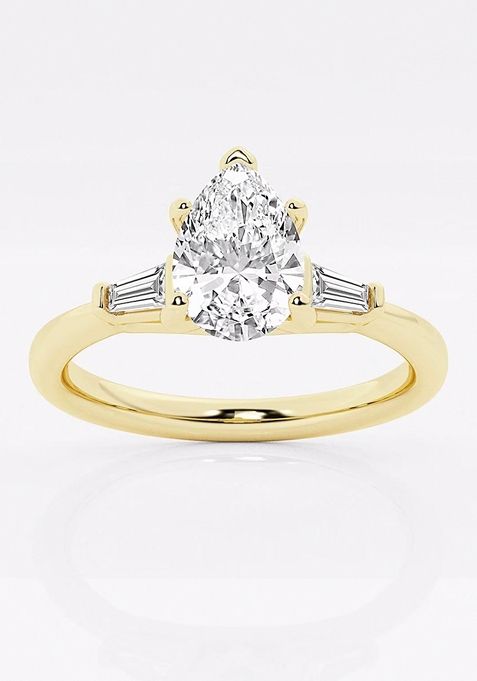 1 2/3 ctw Pear Lab Grown Diamond Engagement Ring with Tapered Baguette Side Accents