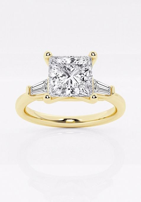 1 2/3 ctw Princess Lab Grown Diamond Engagement Ring with Tapered Baguette Side Accents