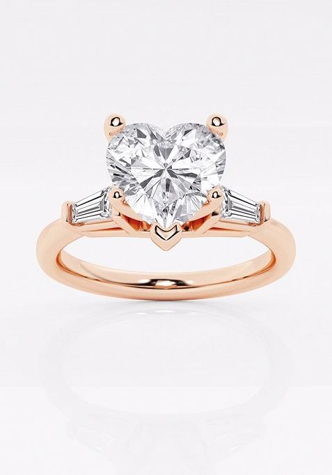 1 2/3 ctw Heart Lab Grown Diamond Engagement Ring with Tapered Baguette Side Accents