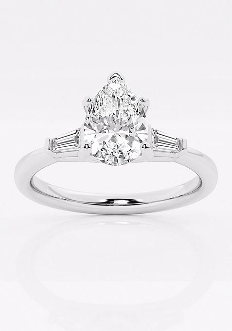 2 1/4 ctw Pear Lab Grown Diamond Engagement Ring with Tapered Baguette Side Accents