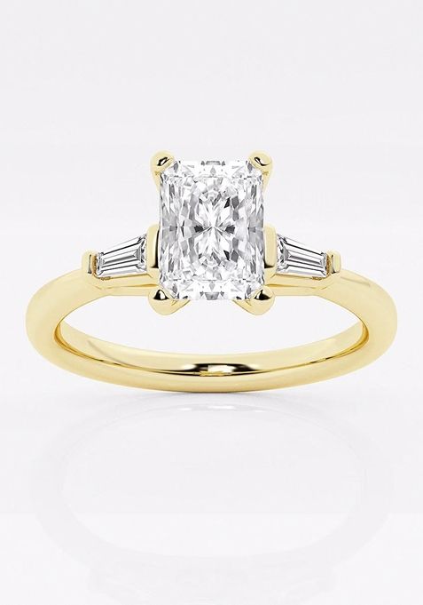 2 1/4 ctw Radiant Lab Grown Diamond Engagement Ring with Tapered Baguette Side Accents