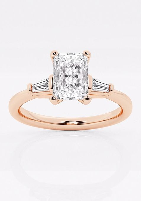 2 1/4 ctw Radiant Lab Grown Diamond Engagement Ring with Tapered Baguette Side Accents