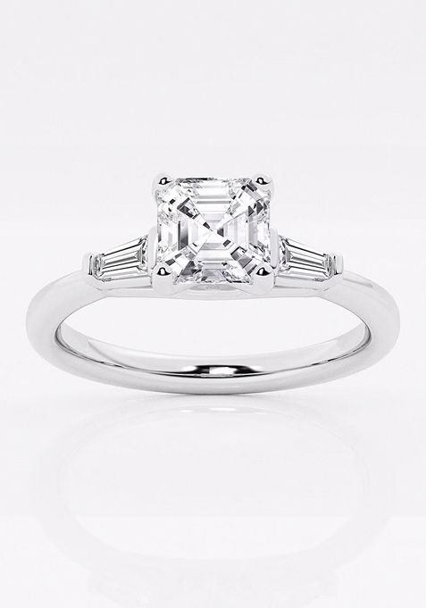 2 1/4 ctw Asscher Lab Grown Diamond Engagement Ring with Tapered Baguette Side Accents