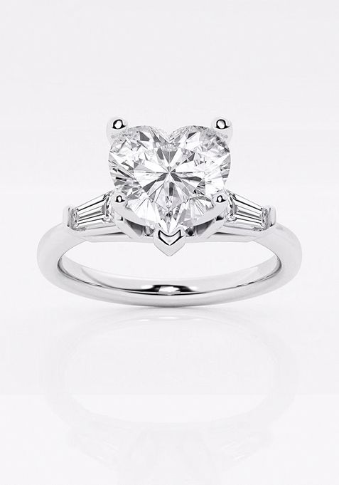 2 1/4 ctw Heart Lab Grown Diamond Engagement Ring with Tapered Baguette Side Accents