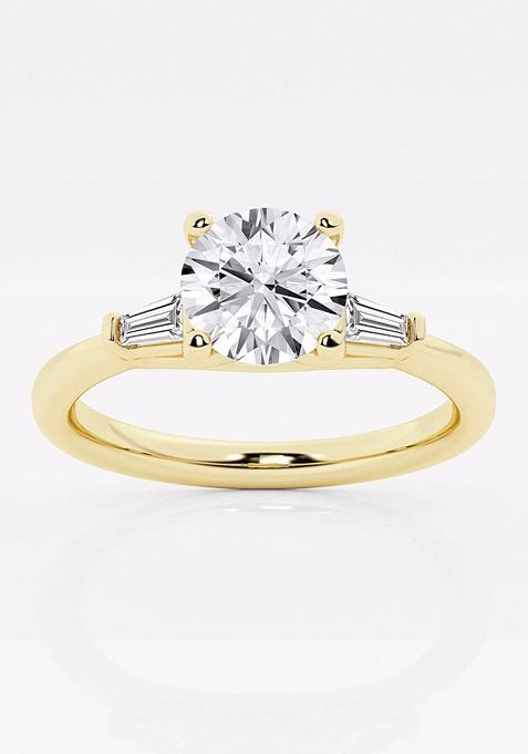 1 1/8 ctw Round Lab Grown Diamond Engagement Ring with Tapered Baguette Side Accents