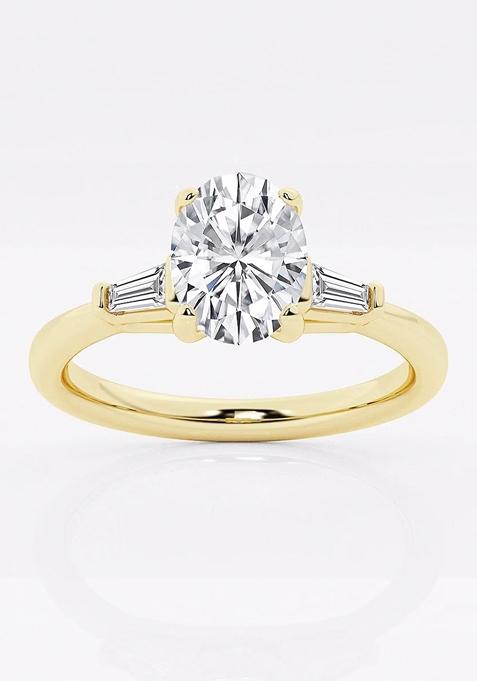 1 1/8 ctw Oval Lab Grown Diamond Engagement Ring with Tapered Baguette Side Accents