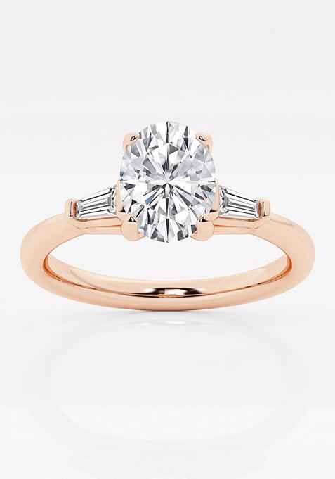 1 1/8 ctw Oval Lab Grown Diamond Engagement Ring with Tapered Baguette Side Accents