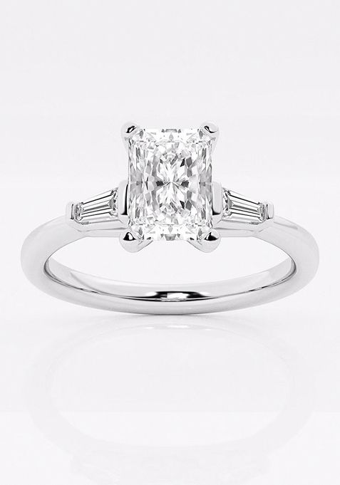 1 1/8 ctw Radiant Lab Grown Diamond Engagement Ring with Tapered Baguette Side Accents