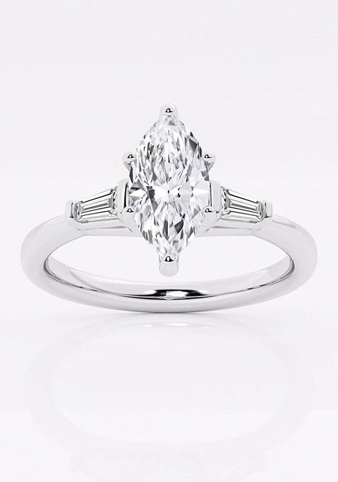 1 1/8 ctw Marquise Lab Grown Diamond Engagement Ring with Tapered Baguette Side Accents