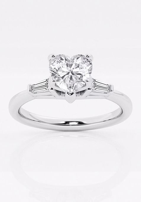 1 1/8 ctw Heart Lab Grown Diamond Engagement Ring with Tapered Baguette Side Accents