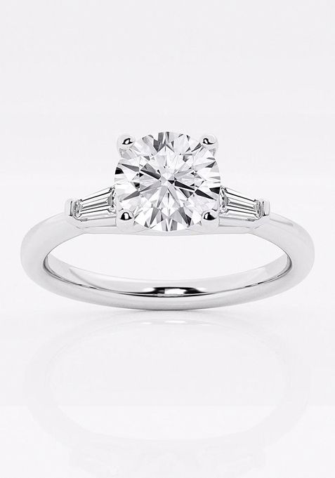 1 2/3 ctw Round Lab Grown Diamond Engagement Ring with Tapered Baguette Side Accents