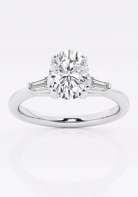 1 2/3 ctw Oval Lab Grown Diamond Engagement Ring with Tapered Baguette Side Accents