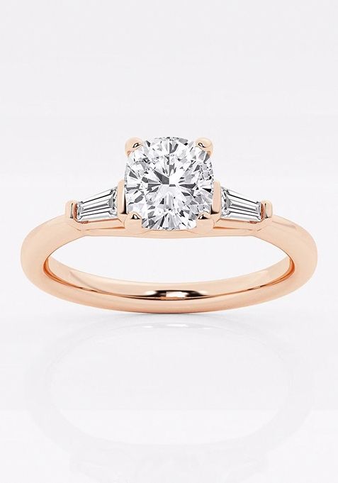 1 2/3 ctw Cushion Lab Grown Diamond Engagement Ring with Tapered Baguette Side Accents