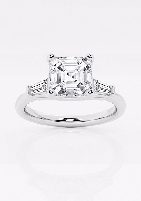 1 2/3 ctw Asscher Lab Grown Diamond Engagement Ring with Tapered Baguette Side Accents