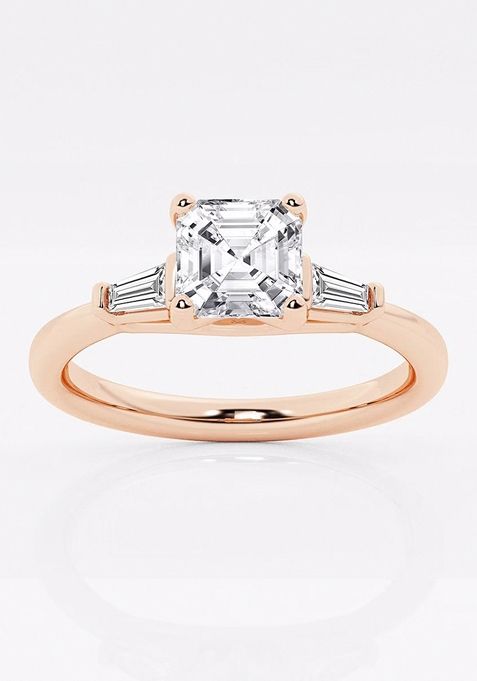 1 2/3 ctw Asscher Lab Grown Diamond Engagement Ring with Tapered Baguette Side Accents