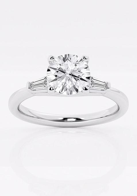 2 1/4 ctw Round Lab Grown Diamond Engagement Ring with Tapered Baguette Side Accents